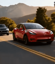 山间公路行驶的新能源汽车7693#横屏 