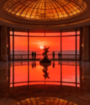 大厅内透过窗户的日落景观8547#横屏 