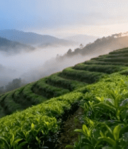 山间茶园晨景2371#横屏 
