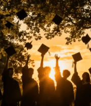 大学毕业生夕阳下抛学士帽场景3076#横屏 