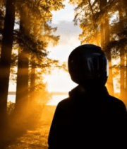 森林中人物逆光剪影画面7835#横屏 