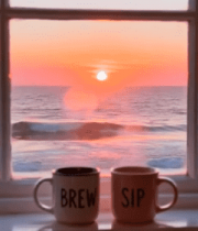窗边海景日落与双杯素材12565#横屏 
