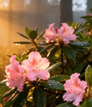 森林中带露珠的粉色花朵9327#横屏 