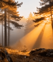 森林清晨阳光照射树木景象7916#横屏 