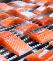 传送带上的新鲜三文鱼鱼片8617#横屏 