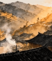 山村民居日出全景714#横屏 