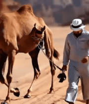 沙漠中人与骆驼行走画面3150#横屏 