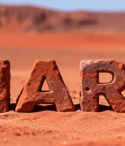 沙漠中石块拼出火星英文单词4273#横屏 