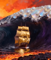 大海中帆船遇巨浪场景9655#横屏 