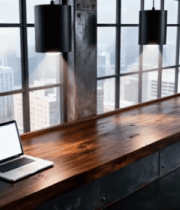 	 窗边木桌放置笔记本电脑场景11307#横屏 