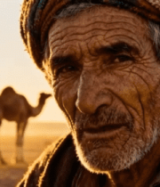 沙漠老人与骆驼特写3063#横屏 
