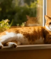 窗边休憩的橘白相间猫咪5415#横屏 