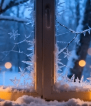 	 窗边燃灯雪景冬日氛围2746#横屏 