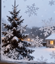 窗边雪景圣诞树景观14583#横屏 