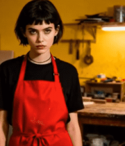 穿红围裙女孩工作室场景4387#横屏 