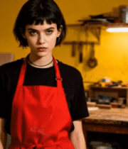 穿红围裙女孩工作室场景4387#横屏 