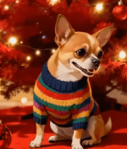 穿毛衣吉娃娃与圣诞树同框199#横屏 