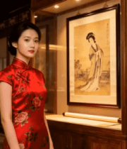 穿旗袍女子于中式室内场景1205#横屏 