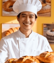 厨师手持托盘展示烘焙面包1196#横屏 