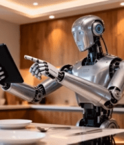 	 厨房中机器人使用平板电脑1175#横屏 