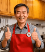 	 厨房中穿围裙男子竖大拇指(1)9307#横屏 