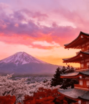 日本富士山旁古塔樱花美景3211#横屏 