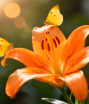 橙色百合花上的蝴蝶13865#横屏 