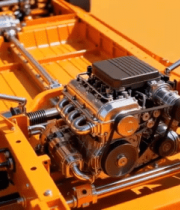 	 橙色汽车底盘与发动机特写9270#横屏 