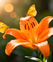橙色百合花上的蝴蝶13865#横屏 
