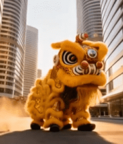 城市中舞狮表演画面5087#横屏 