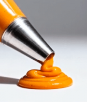 橙色酱料从裱花嘴挤出特写5021#横屏 