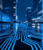 	 城市夜景中科技感线路地面6178#横屏 