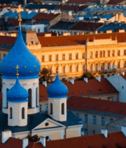 城市中蓝顶教堂俯瞰素材10615#横屏 