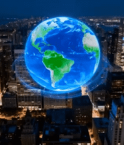城市夜景中的地球特效画面4878#横屏 