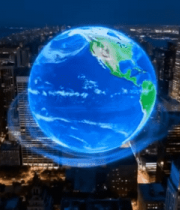 城市夜景中的地球特效画面4878#横屏 