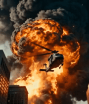 城市上空直升机旁爆炸场景14697#横屏 