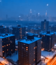 城市雪夜街道高楼车流景观3500#横屏 