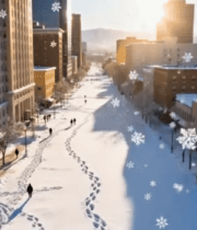 	 城市雪景街道行人远景14148#横屏 