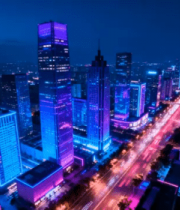 城市夜景高楼与车流俯瞰(2)14876#横屏 