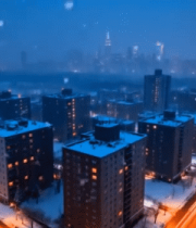 城市雪夜街道高楼车流景观3500#横屏 