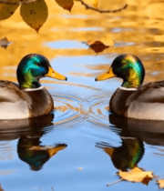 秋日水面上的两只鸭子11147#横屏 