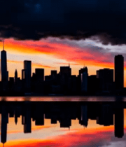 城市天际线黄昏倒影4800#横屏 