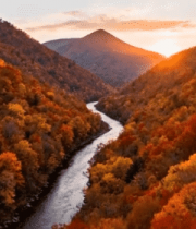 秋日山谷河流自然风光487#横屏 