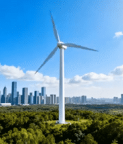 城市旁森林中的风力发电机6709#横屏 