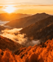 秋日山谷日出自然风光7521#横屏 