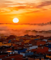 城市日出时多彩建筑景观2256#横屏 