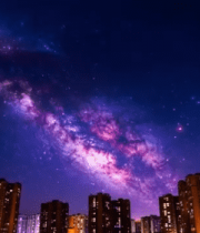 城市上空璀璨银河夜景3699#横屏 