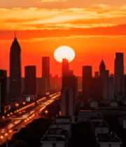 城市日落高楼道路景观3380#横屏 