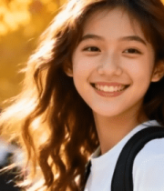 秋日微笑少女户外画面4686#横屏 