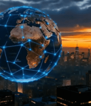 	 城市上空地球网络连接景象13960#横屏 